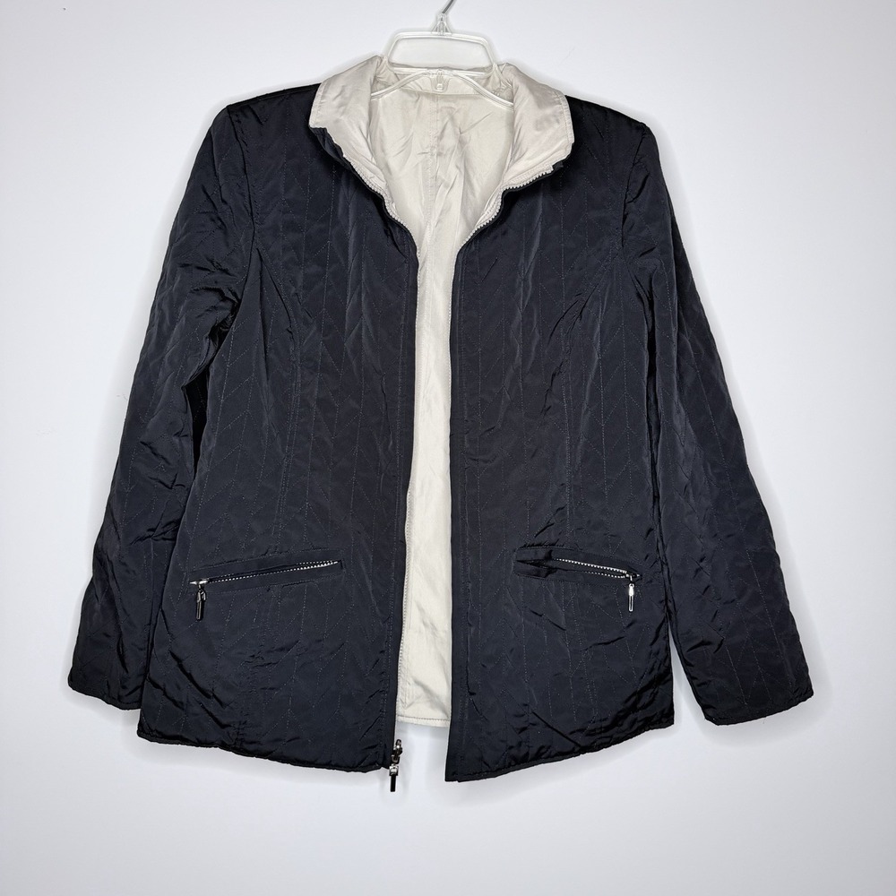 Fleet Street Quilt Jacket Women's SZ-M Black, Tan, Reversible Full Zip 4 Pockets